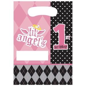 16 First Angel Pink‎ Little Girl Argyle 1st Birthday Party Favor Treat Loot Bags